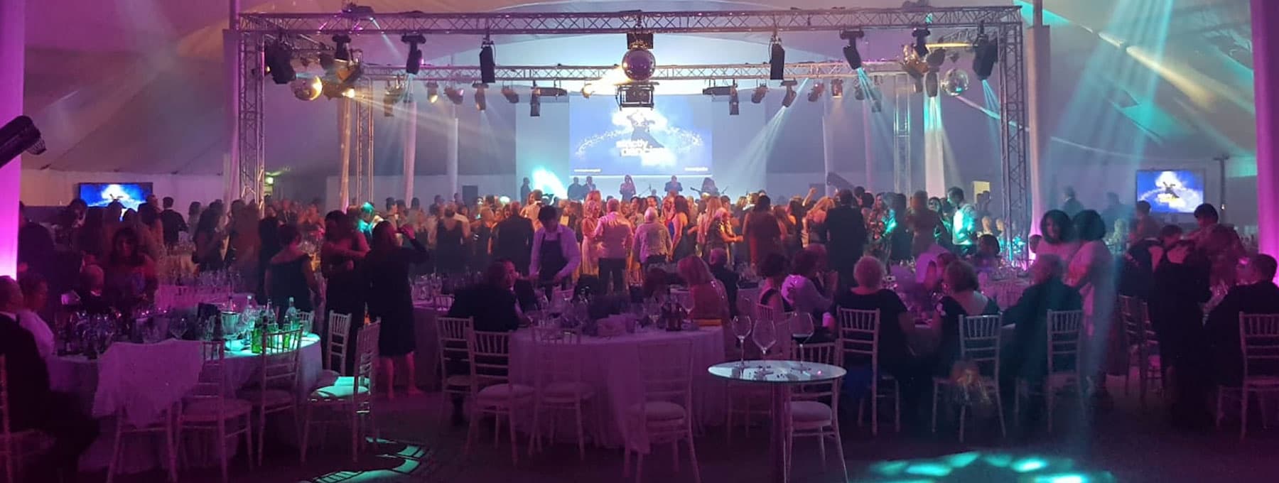 The marquee configured for a corporate gala dinner