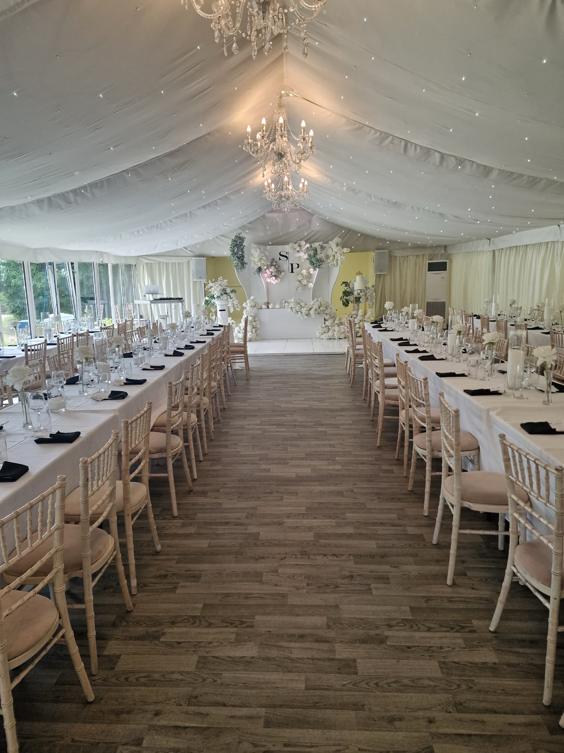 Inside the Mini Marquee, dressed for a celebration