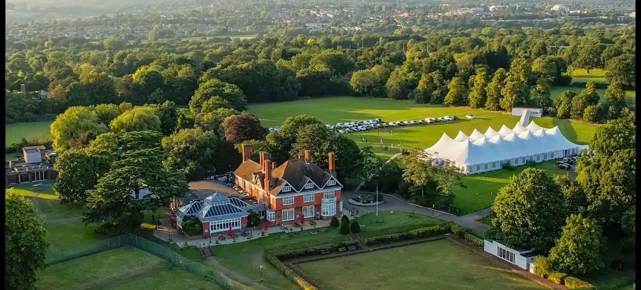 The Mega Marquee dressed for a celebration at dusk